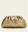Gold Croc Embossed Ruched Clutch Bag