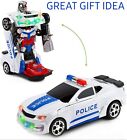 Robot Transformer Action Figure Electric Light Music Police Race Car Boy Kid Toy