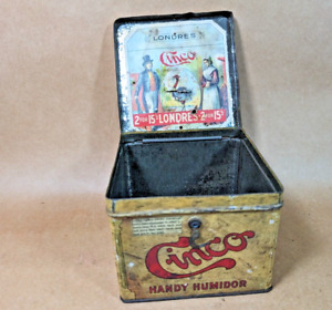 Antique Vintage Cinco Handy Humidor Tin Cigar Box Tobacciana Advertising Empty