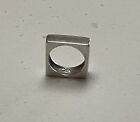 Vintage Modernist Square Sterling Silver 925 And 14k Yellow Gold Inlay Size 7
