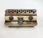Vintage Camel Bone Trinket Jewelry Box With Brass & Stone Accents Handmade 4