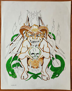 ORIGINAL Vintage 1980's Guideline Tattoo Flash Production Sheet Devil Skull