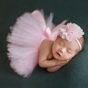 Newborn Outfit Baby Girl Set of 2 Tutu Skirt + Flower Head Band Photo Prop NEW