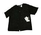 NEW 1X Sag Harbor Sweater Womens Short Sleeve Black Boucle Cardigan Embroidered