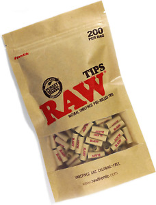 RAW Natural Unrefined Pre Rolled Filter Tips 1 Bag of 200 Tips NEW ONLY US