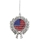 Patriotic American Flag Silver Metal Wreath Merry Christmas 2023 Ornament Gift