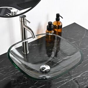 Tempered Glass Mini Square Counter Top Bathroom Vessel Sink Square ,washstand