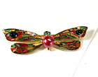 Vintage Brooch Joan Rivers Dragonfly Stained Glass Plique A Jour MISSING DANGLE