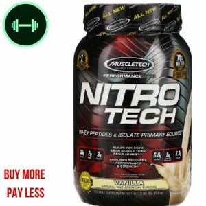 Muscletech, NitroTech, Whey Peptides & Isolate Primary Vanilla  2 LBS NEW LOOK