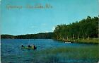 1957 Boating & Fishing on Rice Lake Wisconsin Vintage Postcard