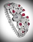 Women Wristwatch Vintage Style Sterling Silver 925 Red & White CZ Round Jewelry