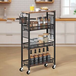 4-Tier Kitchen Microwave Cart Utility Workstation Storage Shelf Rack with Wheels