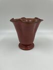 Studio Art Stoneware Vase Ruffled Rim Burnt Sienna Pottery Glazed 6” Swanky Barn