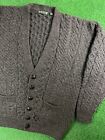 Vintage Orvis Irish Wool Cable Knit Medium Dark Brown Gray Cardigan Sweater
