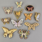 Butterfly Brooch Pendant Lot of 11 Vtg Gold Tone Enamel MOP Rhinestone Unsigned
