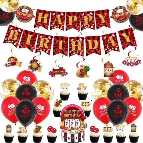 Las Vegas Theme Party Supplies, Casino Birthday Banner, Cake Toppers, Balloons