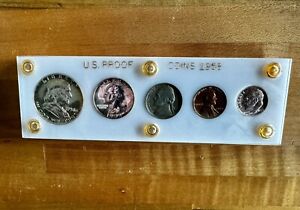 1958 US Mint Silver Proof Set, 5 coins, US Mint Light toning In Plastic Holder