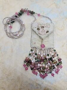 Vintage Susan Clarke Bead/Embroidery  Small Pouch Necklace