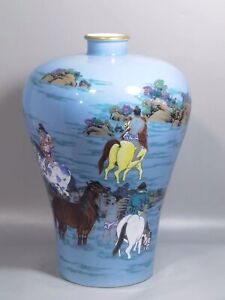New ListingVivid Chinese Handmade Painting Famille Rose Porcelain Horse Mei Vase