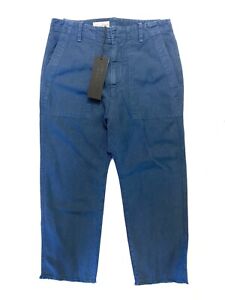 NILI LOTAN Womens Luna Crop Cotton Linen Pants Teal Blue (MSRP $355)