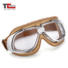 Vintage Motorcycle Goggles Leather Anti-Fog Clear Lens Retro Glasses For Harley
