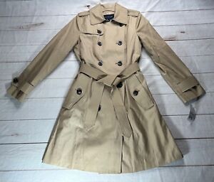 NWOT London Fog Collection Womens Trench Coat Beige S Double breasted Chambray