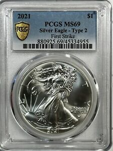 2021 American Silver Eagle (Type 2) MS-69 PCGS FirstStrike $1 Coin