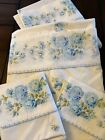Vtg LOT JCPenney Fashion Manor Blue Floral Muslin 2 Twin Flat Sheet 2 Pillowcase