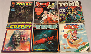 Lot of 6 Vintage Magazines Horror Tales, Eerie, Sick Annual, Creepy, Conan+
