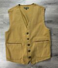 ORVIS Canvas LEATHER Trim CHORE Workwear FISHING Hunting VEST in KHAKI Brown L
