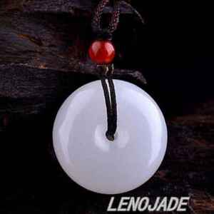Natural Chinese HeTian Jade White Nephrite Carved Lucky Donuts Pendant Necklace