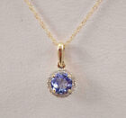 2Ct Round Cut Blue Tanzanite Diamond Halo Pendant Necklace 14K Yellow Gold Over