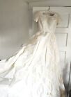 Early 1960s Wedding Dress Ivory Silk Taffeta Beads Lace Train! 36 Bust, 24 Waist