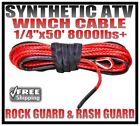 1/4'' x 50' RED Synthetic Winch Cable Line Rope 8000lbs With Sheath & Rash Guard