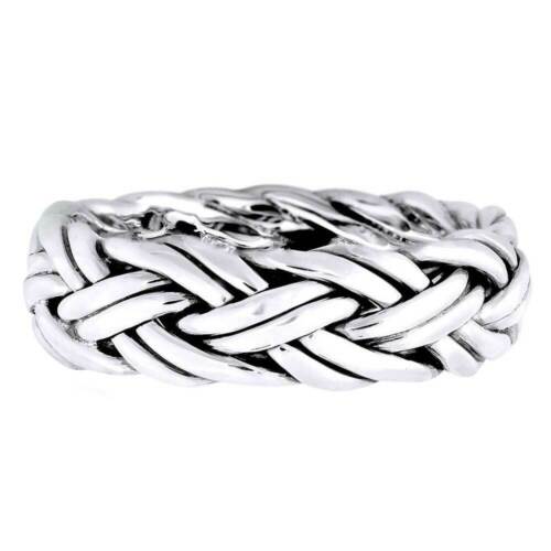 7mm Hand Crafted Woven Braid Wedding Band Ring 14K White Gold Plated Sterling