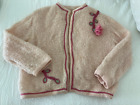 VTG Boucle Knit Mohair Peach Cardigan Sweater Jacket appliques
