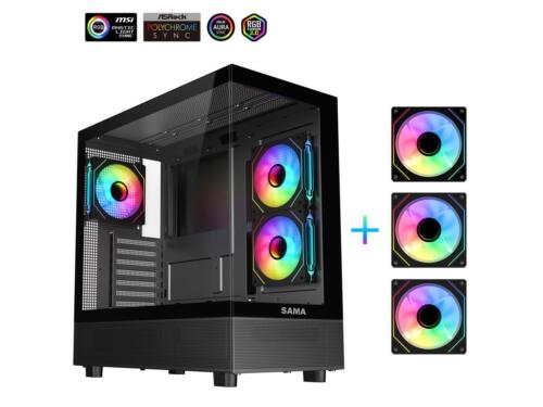 Sama Neview 4361 Black ATX Mid Tower Computer PC Case w/ 3 x 120mm ARGB Fans