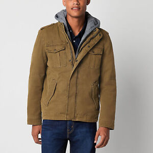 Levi 's Mens Hooded Sherpa Lined Removable Hood Midweight Field Jacket - KHAKI