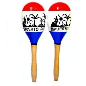 Puerto Rico Flag & Landscape Wood Hand Percussion Maracas ** Free Shipping