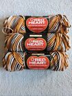 Red Heart Super Saver Yarn - Browns, Acrylic, 4 - Medium. Lot of 3. Vntg