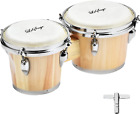 Bongos Drum for Kids Adults Beginner Bongos 7 in and 8 in Natural Wood Bongo Set