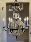 Vintage Italian Murano Drops Tole Clear Crystal Beaded French Sphere Chandelier