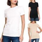 Womens Short Sleeve Crew Neck Cotton Basic T-Shirt Long Top Fitted Plain Stretch