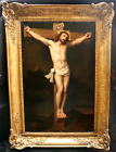 LARGE c1849 CHRIST ON THE CROSS INDISTINCTLY SIGNED ANTIQUE OIL PAINTING