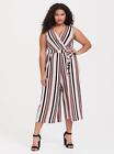 Torrid Plus Size 1X Striped Textured Knit Culotte Jumpsuit Belted Casual