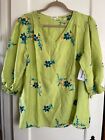 NWT Anthropologie Kindred Peasant Blouse Boho TOP Plus Sz 1X 2X Celery Embroider