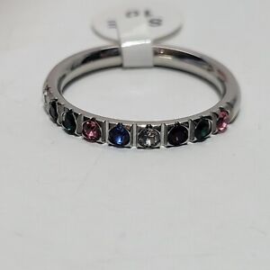 Size 10.5 Swarovski Crystals Rainbow Multicolor Stainless Steel Silver Ring Band