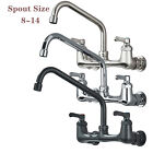 Commercial Wall Mount 2 Handle Kitchen Faucet 8 In Center Swivel Spout Mixer Tap