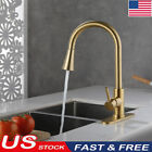 Flow Single Handle Kitchen Faucet Pull Down Spray Motion Activated Brushed Gold
