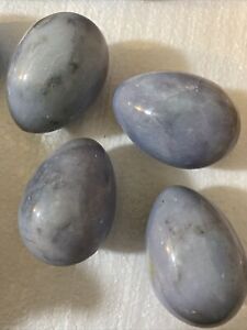Natural Onyx Stone Polished Eggs Decor, Lot of 4 Grey